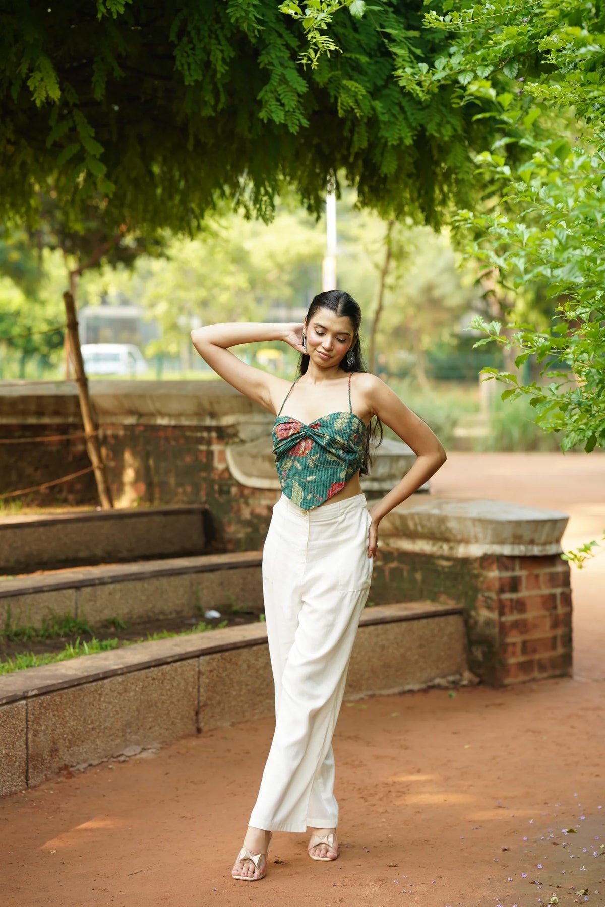 Forest Green Floral Corset Top