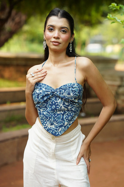Dusty Blue Floral Corset Top