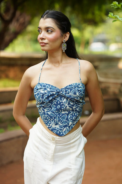 Dusty Blue Floral Corset Top