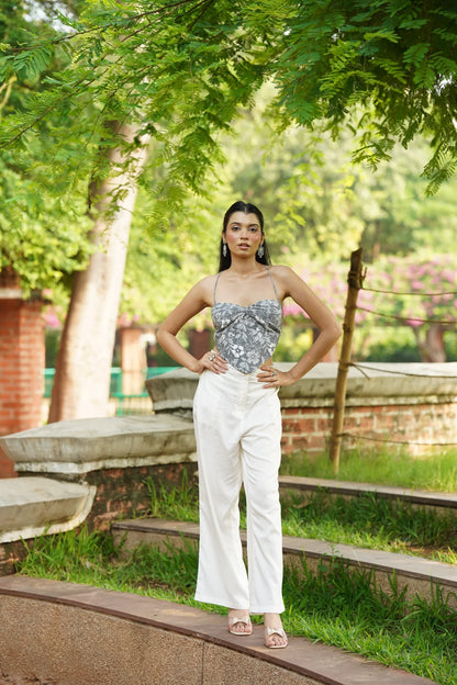 Grey Floral Corset Top