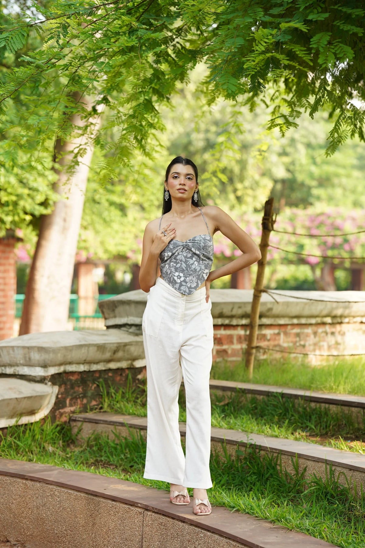 Grey Floral Corset Top