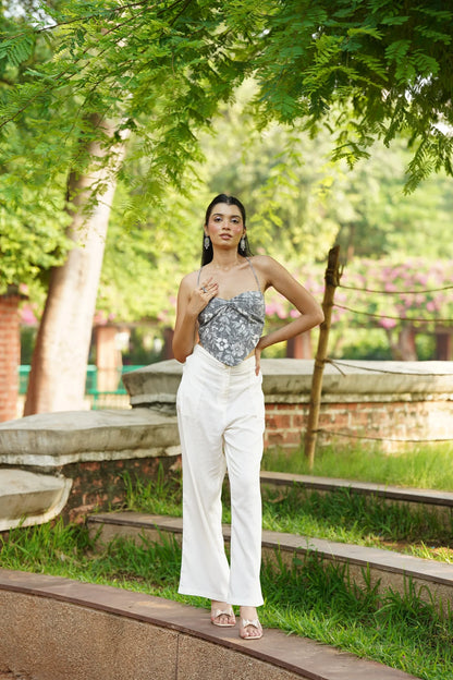Grey Floral Corset Top