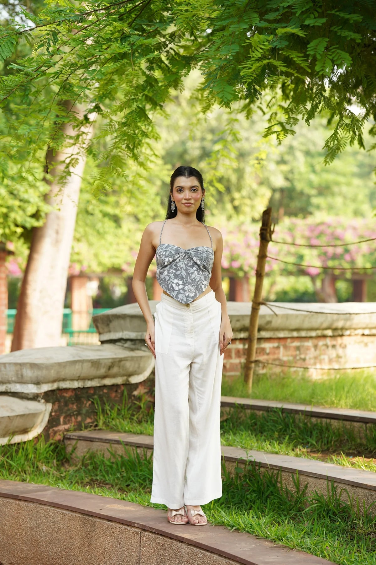 Grey Floral Corset Top