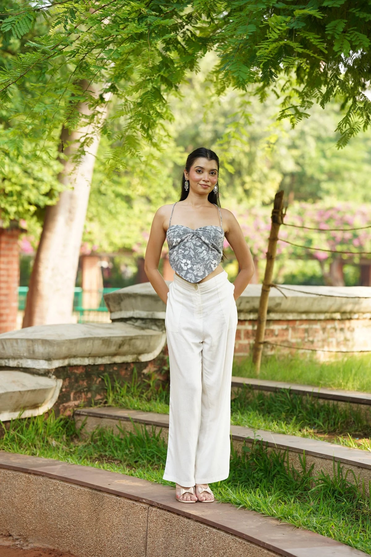 Grey Floral Corset Top