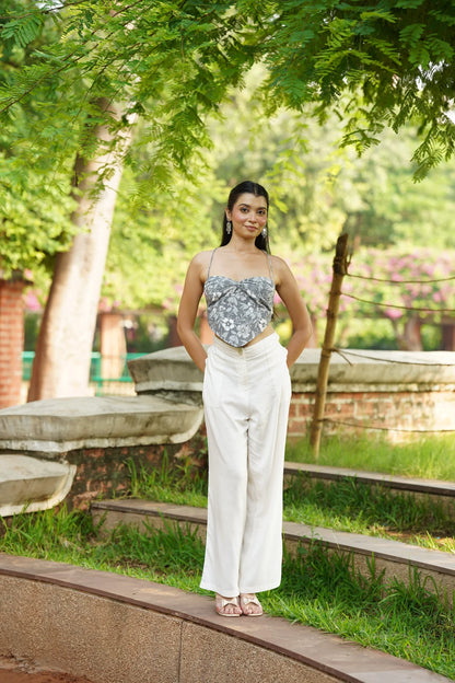 Grey Floral Corset Top