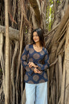 Navy Tree Motif Long Sleeve Kurti