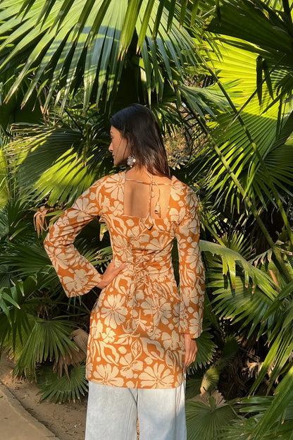 Mustard Floral Long Sleeve Corset Kurti