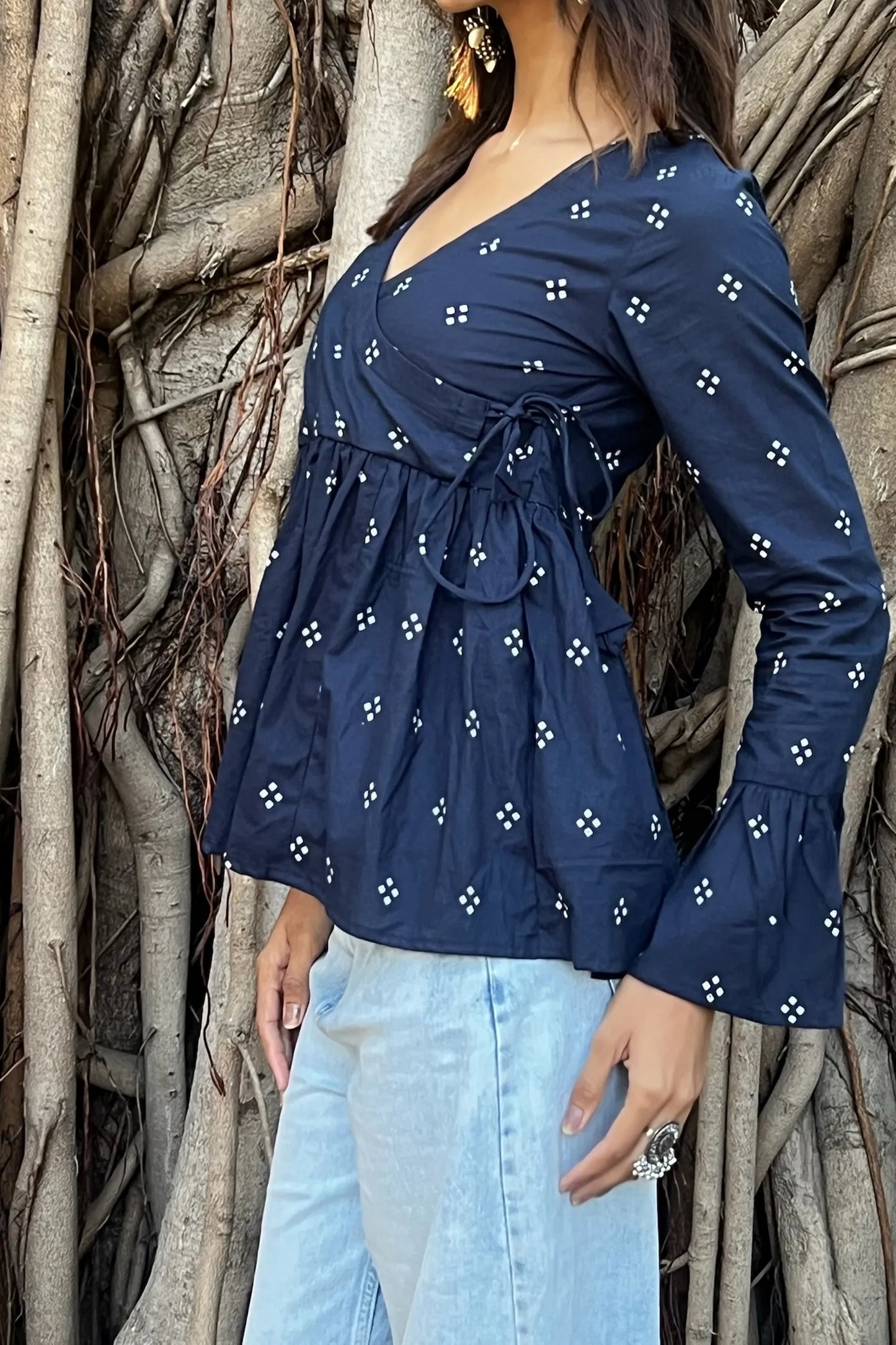 Navy Blue Buti Angrakha Top