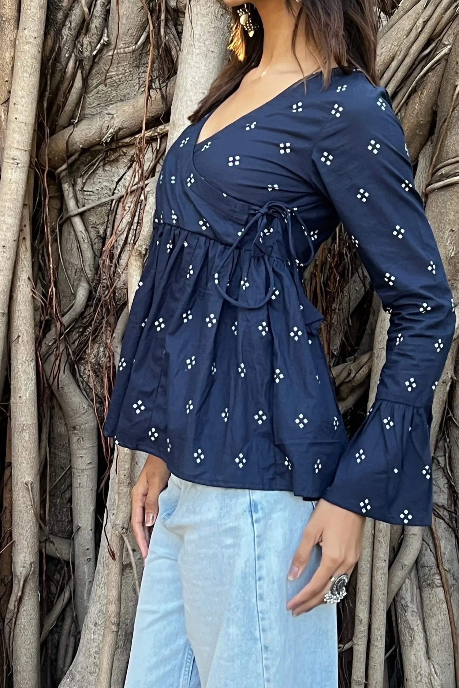 Navy Blue Buti Angrakha Top