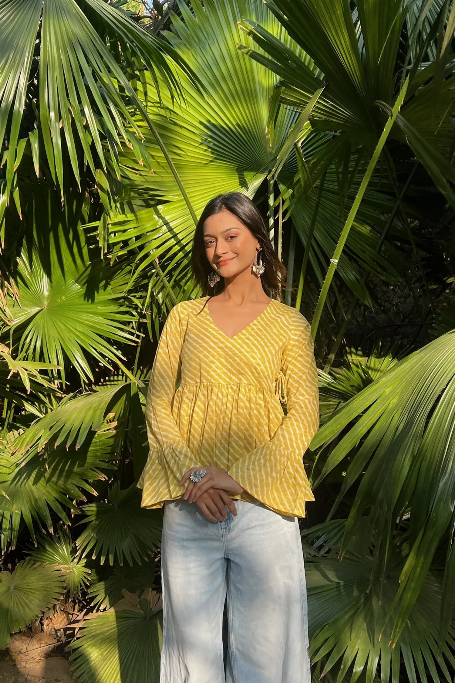 Yellow Leheriya Angrakha Top