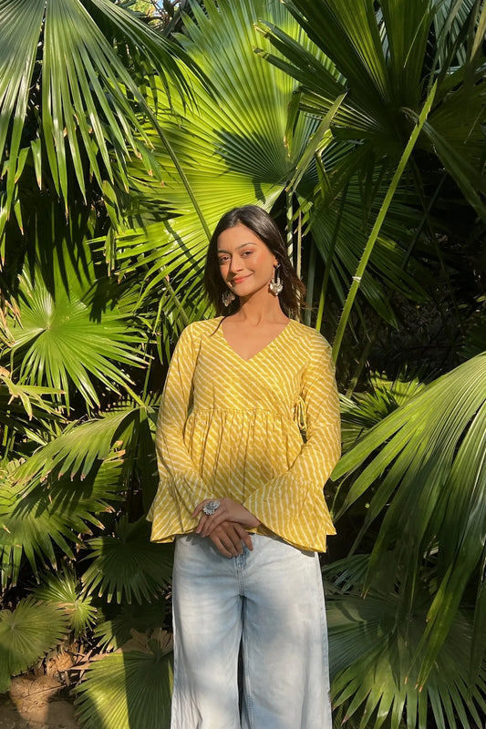 Yellow Leheriya Angrakha Top