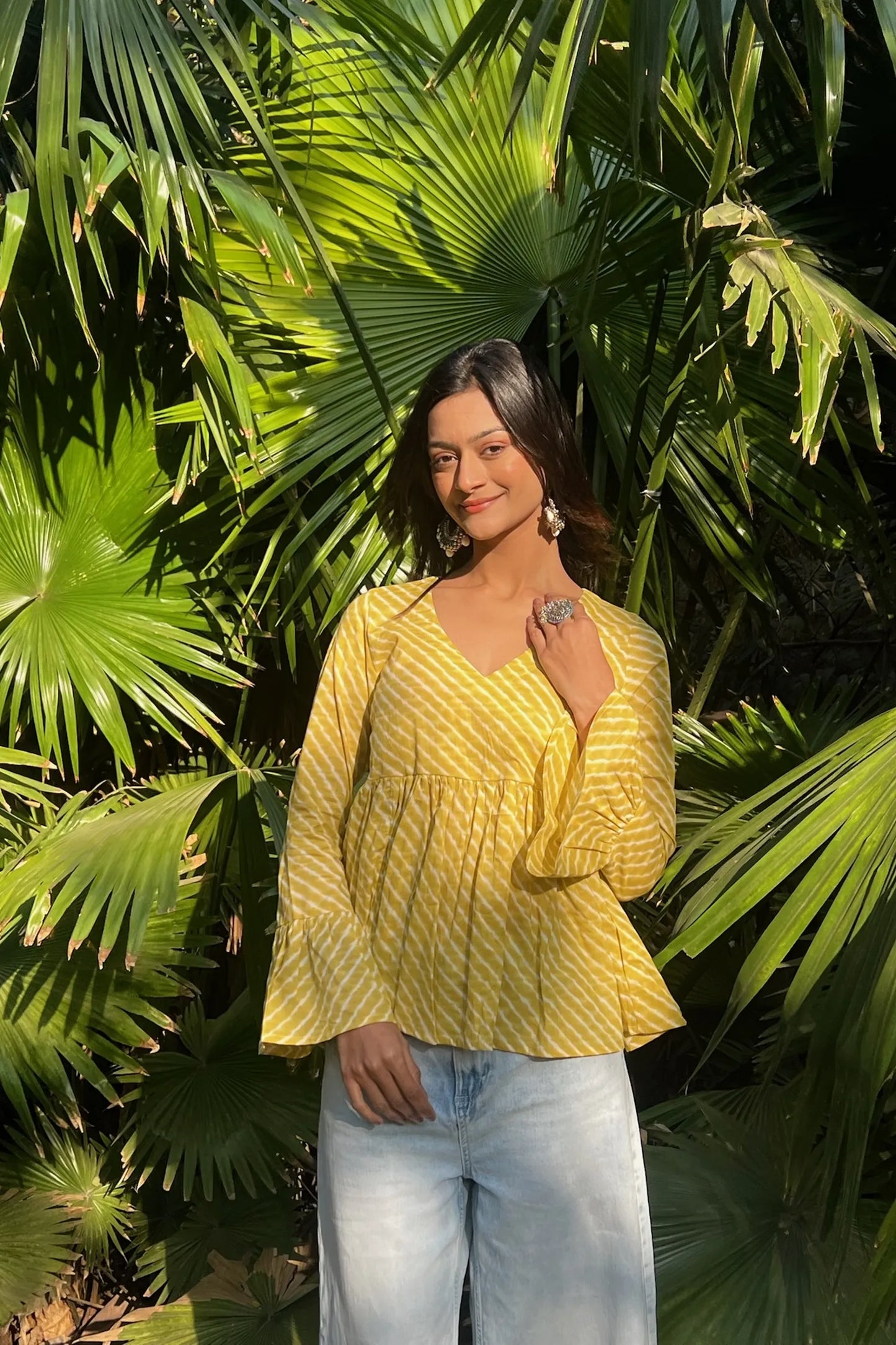 Yellow Leheriya Angrakha Top