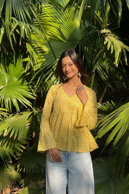 Yellow Leheriya Angrakha Top