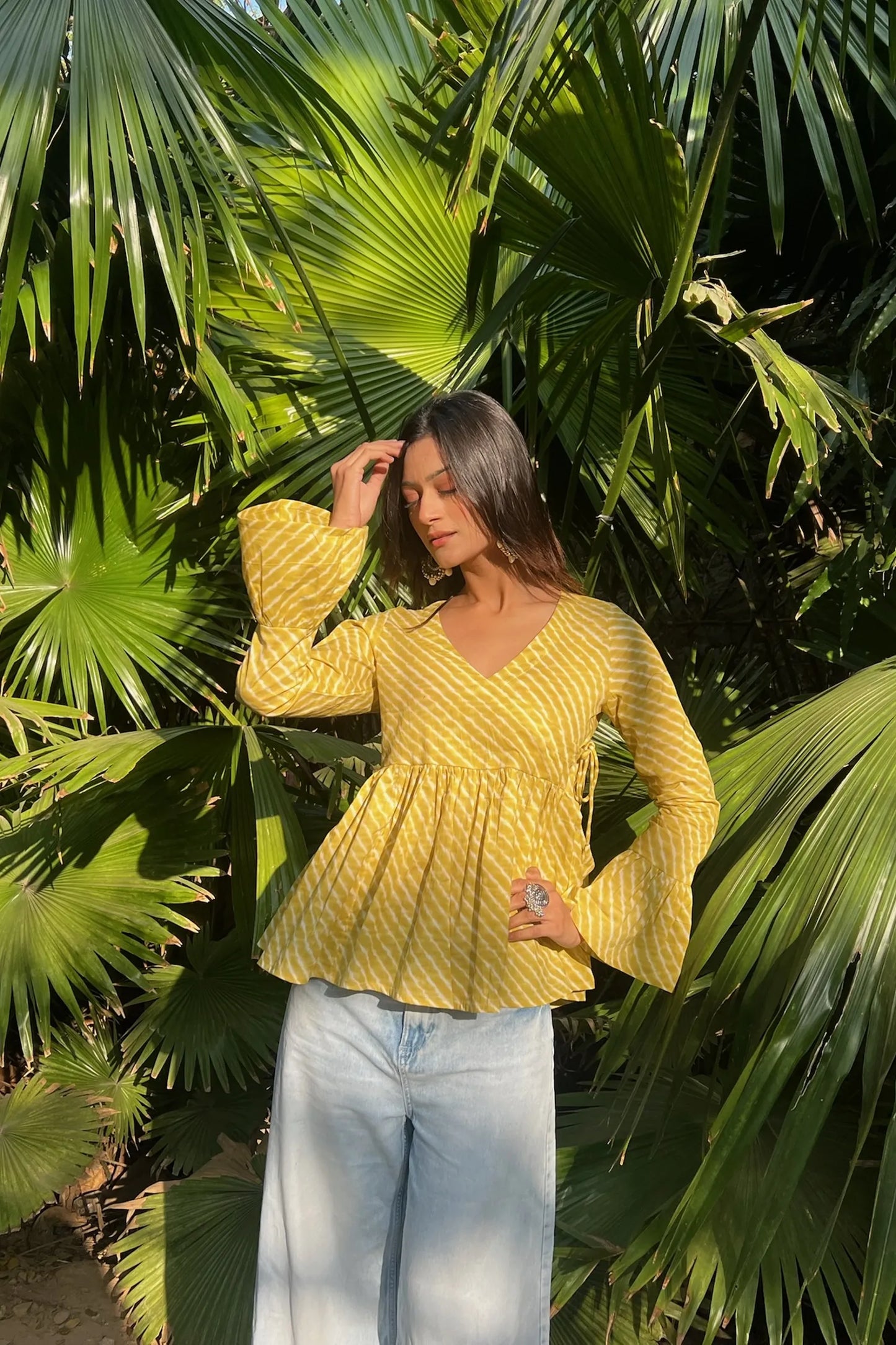 Yellow Leheriya Angrakha Top