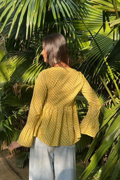 Yellow Leheriya Angrakha Top