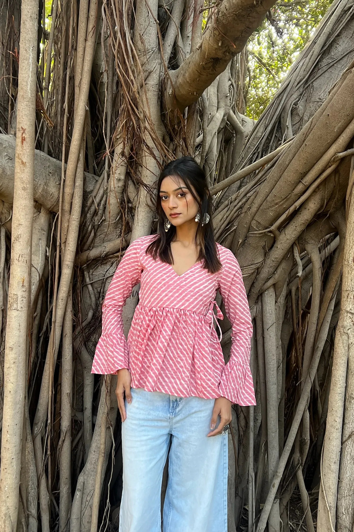 Blush Pink Leheriya Angrakha Top