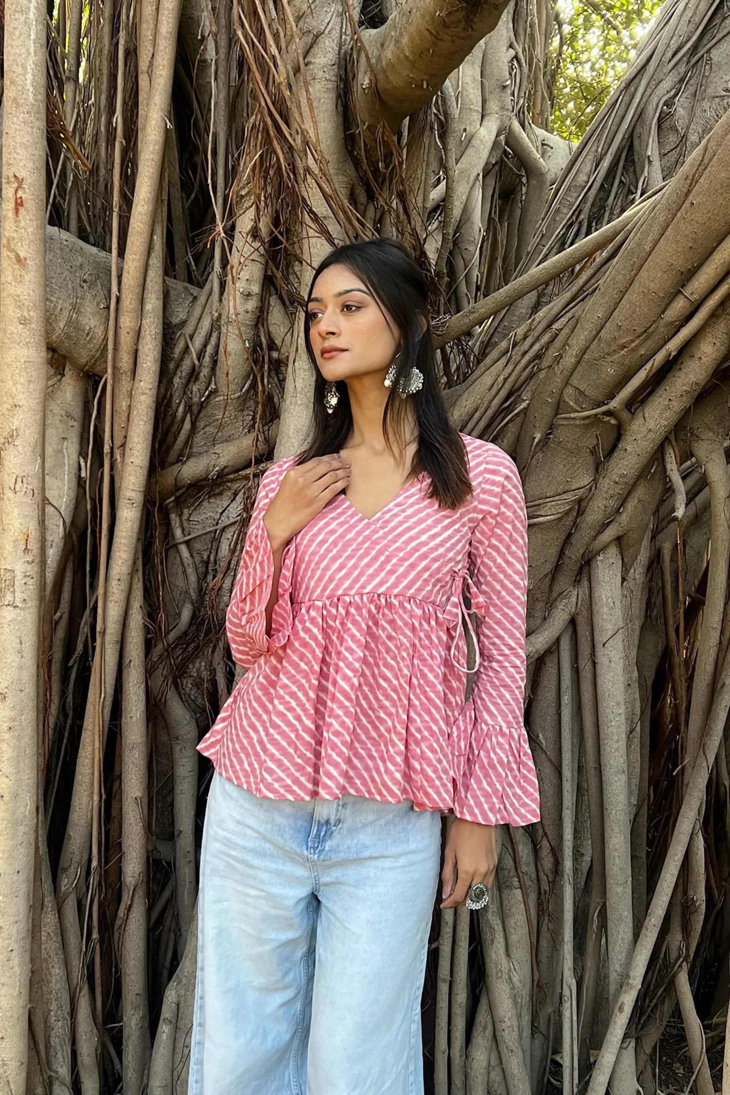 Blush Pink Leheriya Angrakha Top