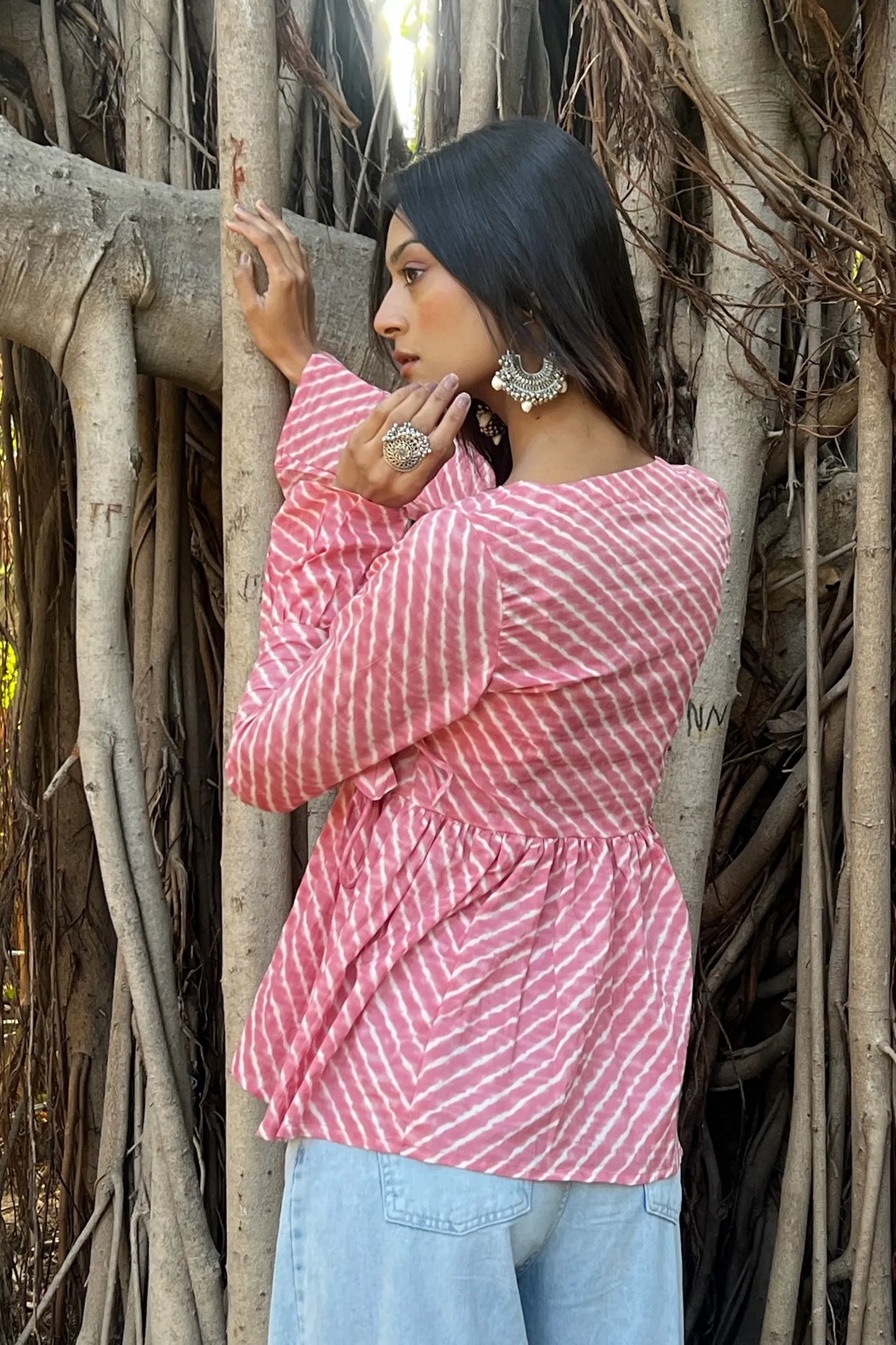 Blush Pink Leheriya Angrakha Top