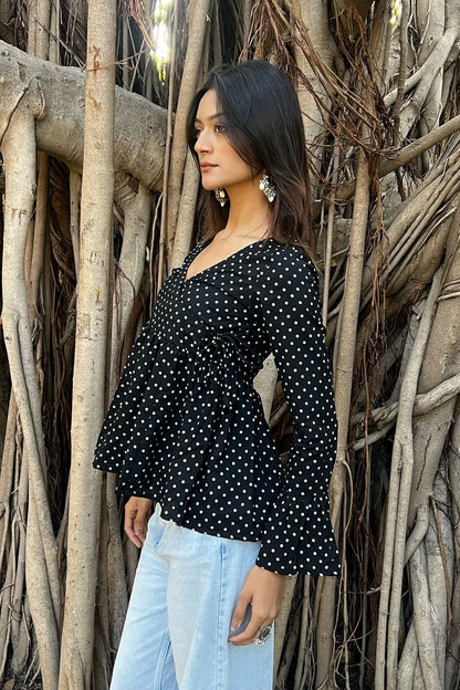 Black Polka Dot Angrakha Top