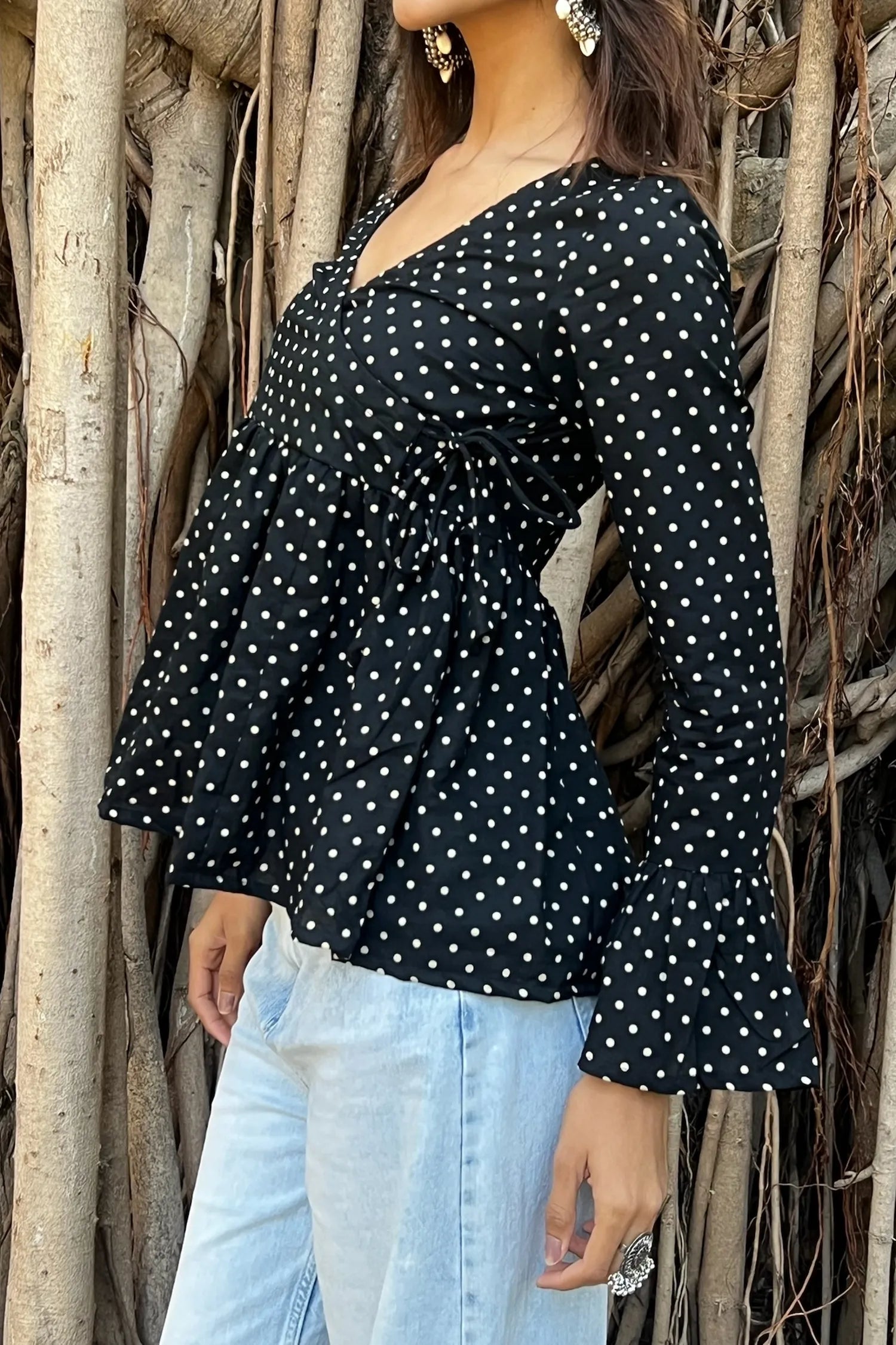 Black Polka Dot Angrakha Top
