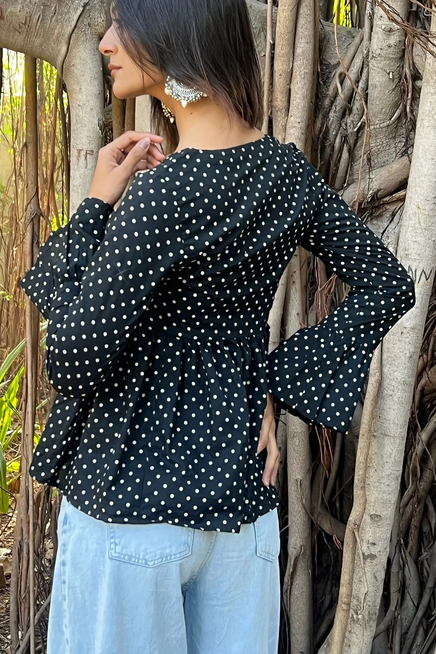 Black Polka Dot Angrakha Top