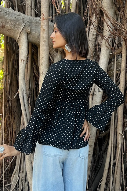 Black Polka Dot Angrakha Top