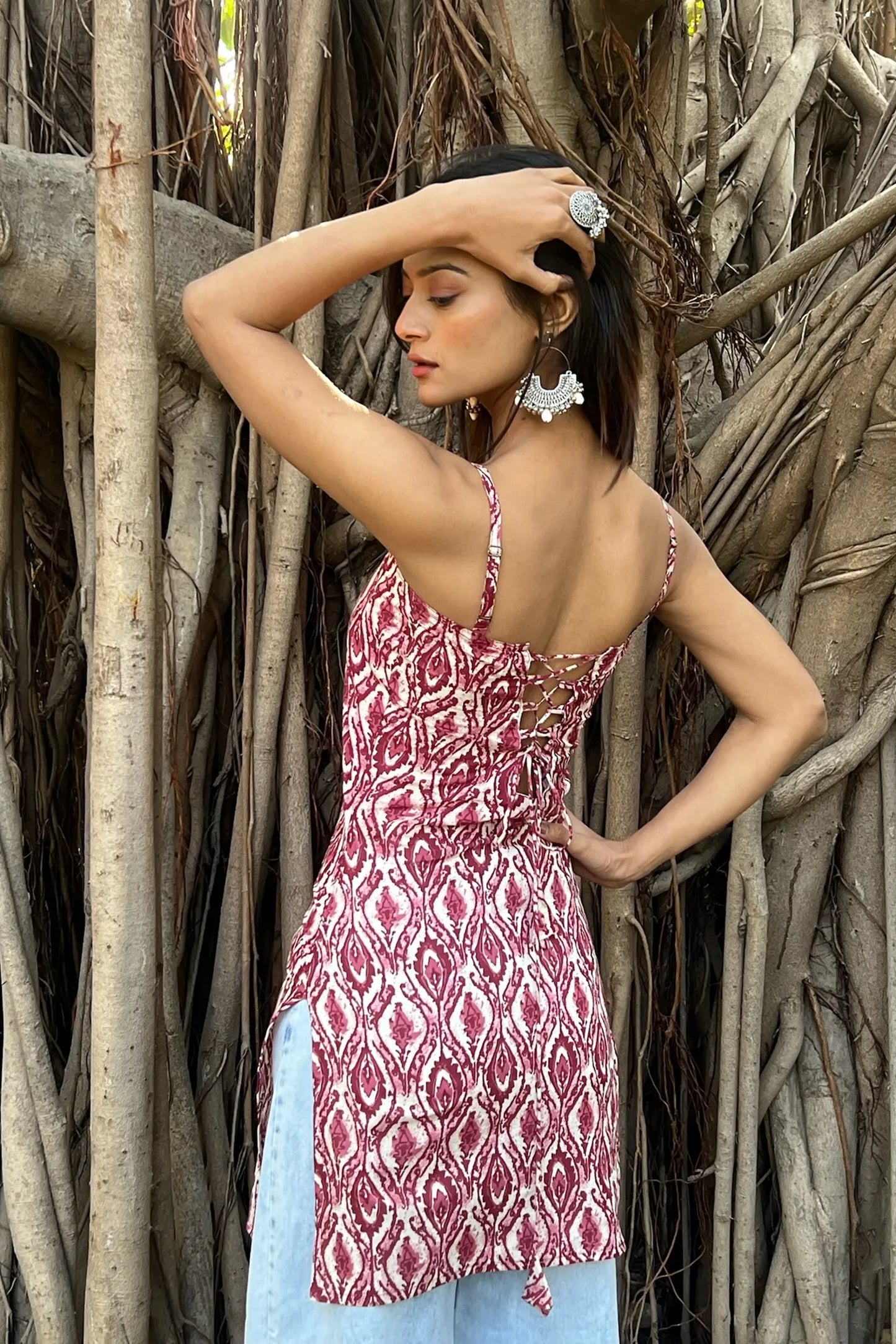 Pink Ikat Straight Corset Kurti