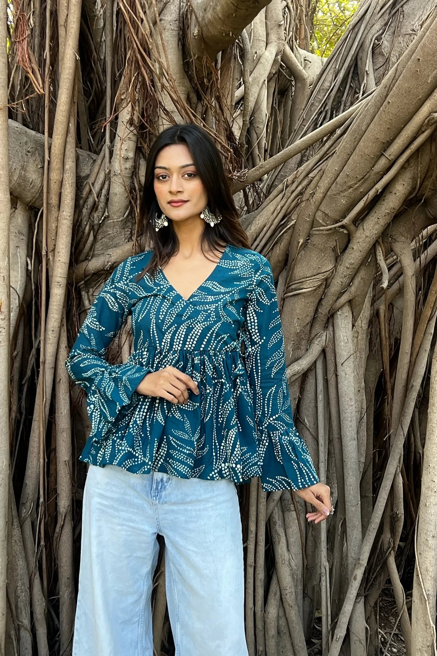 Rama Green Bandhani Angrakha Top