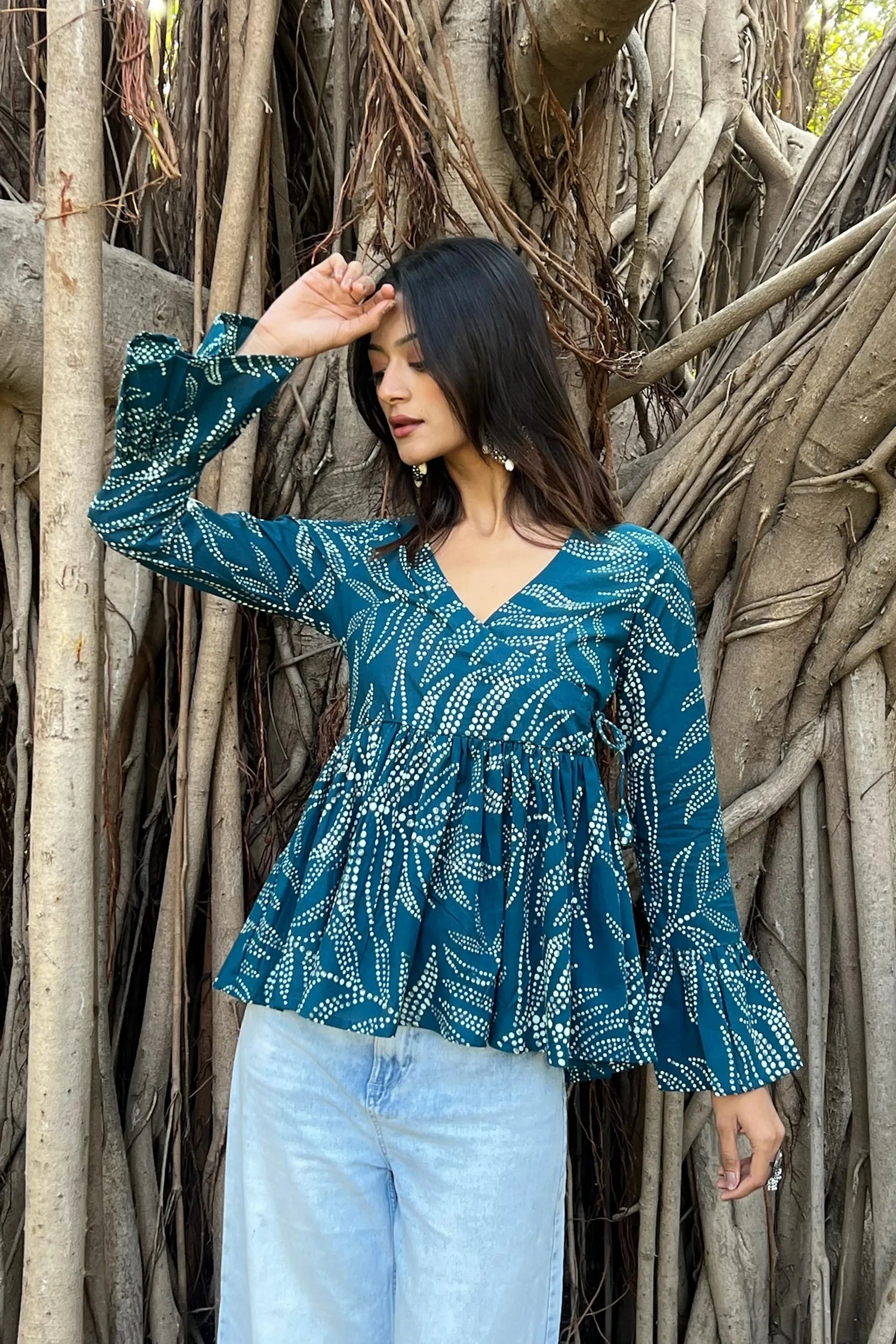 Rama Green Bandhani Angrakha Top