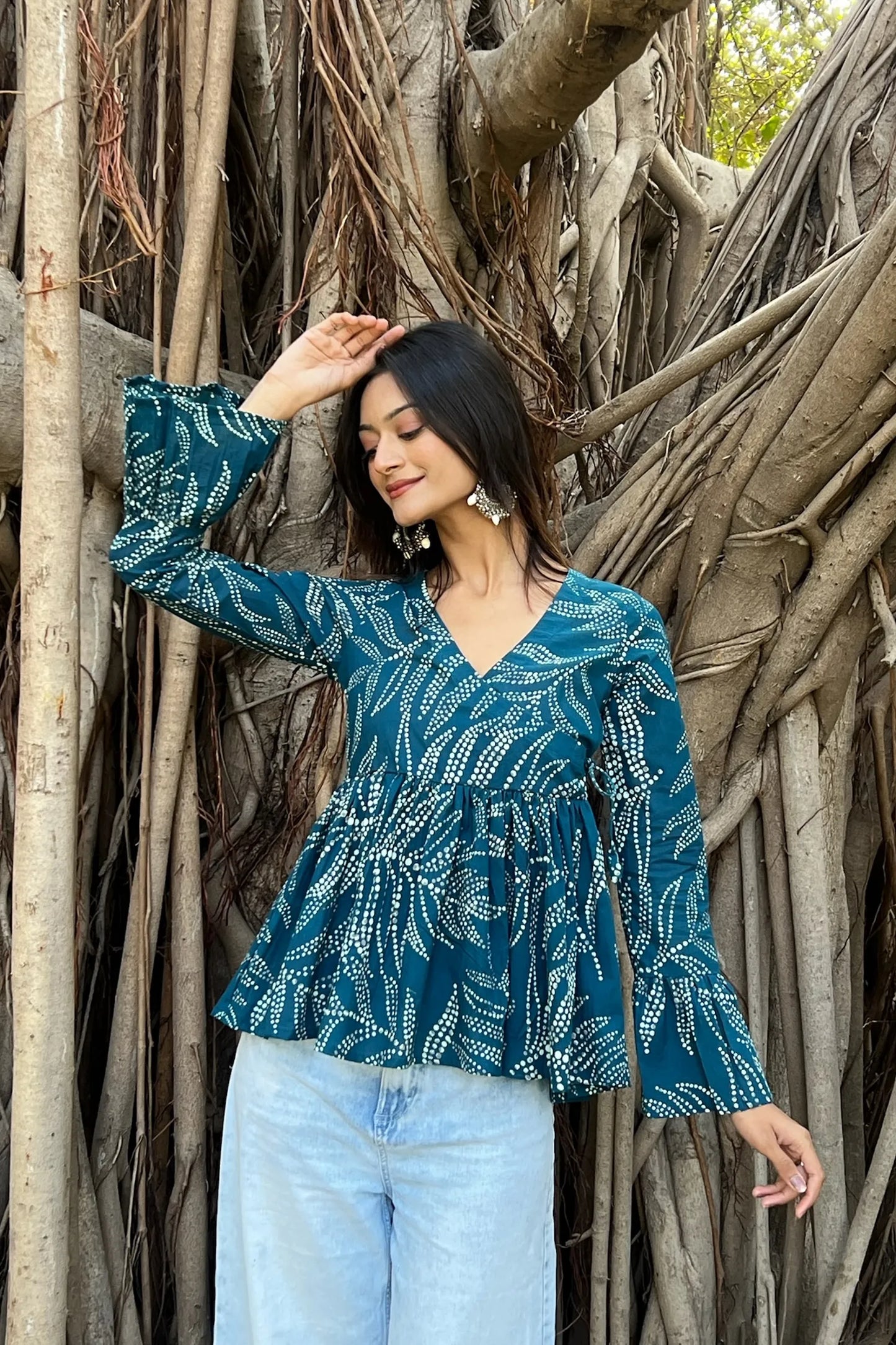 Rama Green Bandhani Angrakha Top