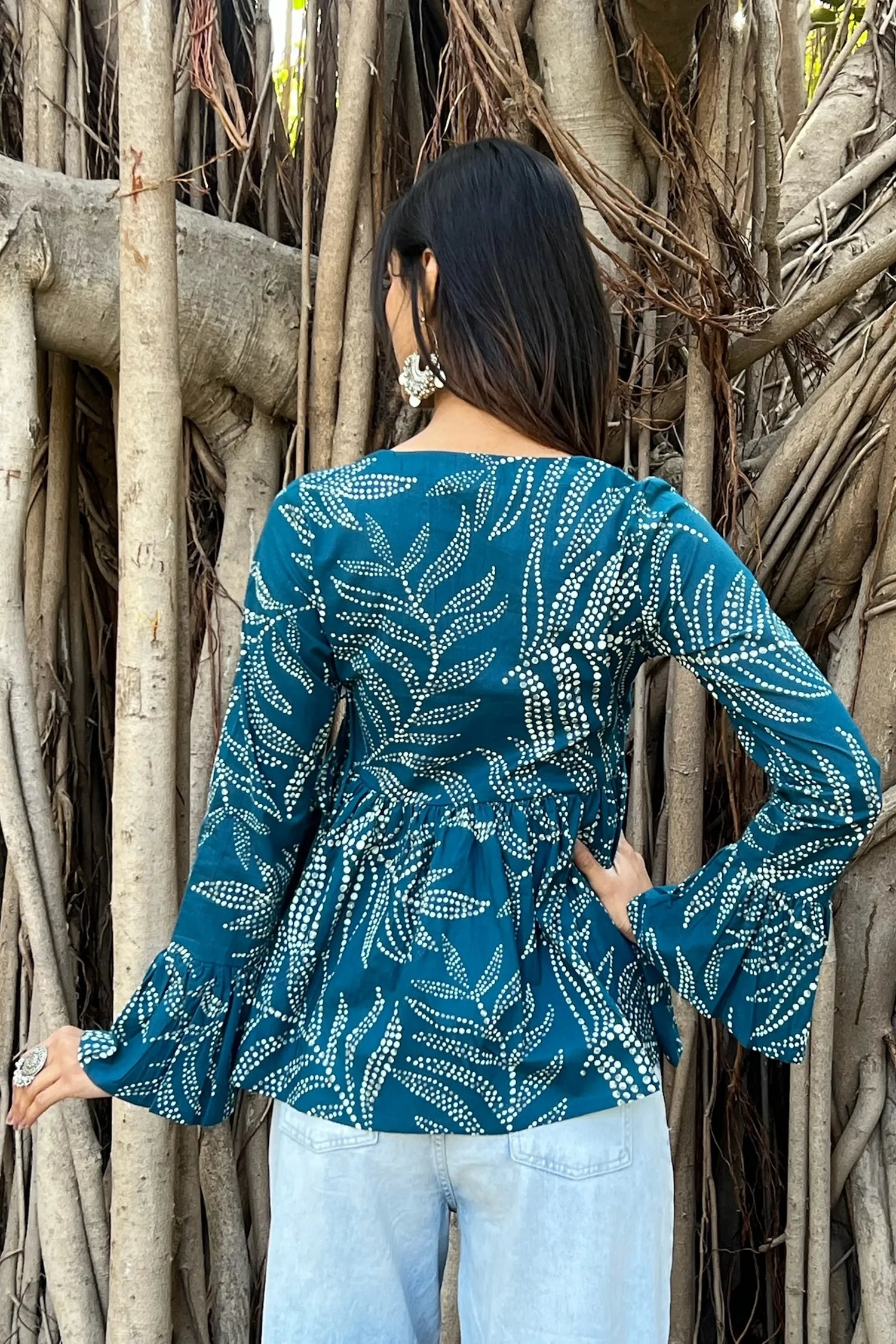 Rama Green Bandhani Angrakha Top