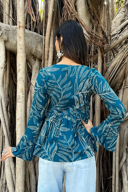 Rama Green Bandhani Angrakha Top