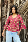 Pink Floral Cotton Peplum Top