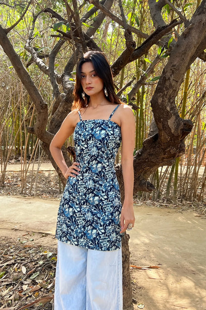 Navy Blue Floral Corset Kurti