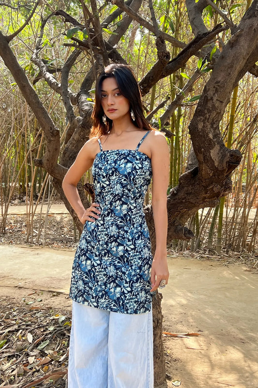 Navy Blue Floral Corset Kurti