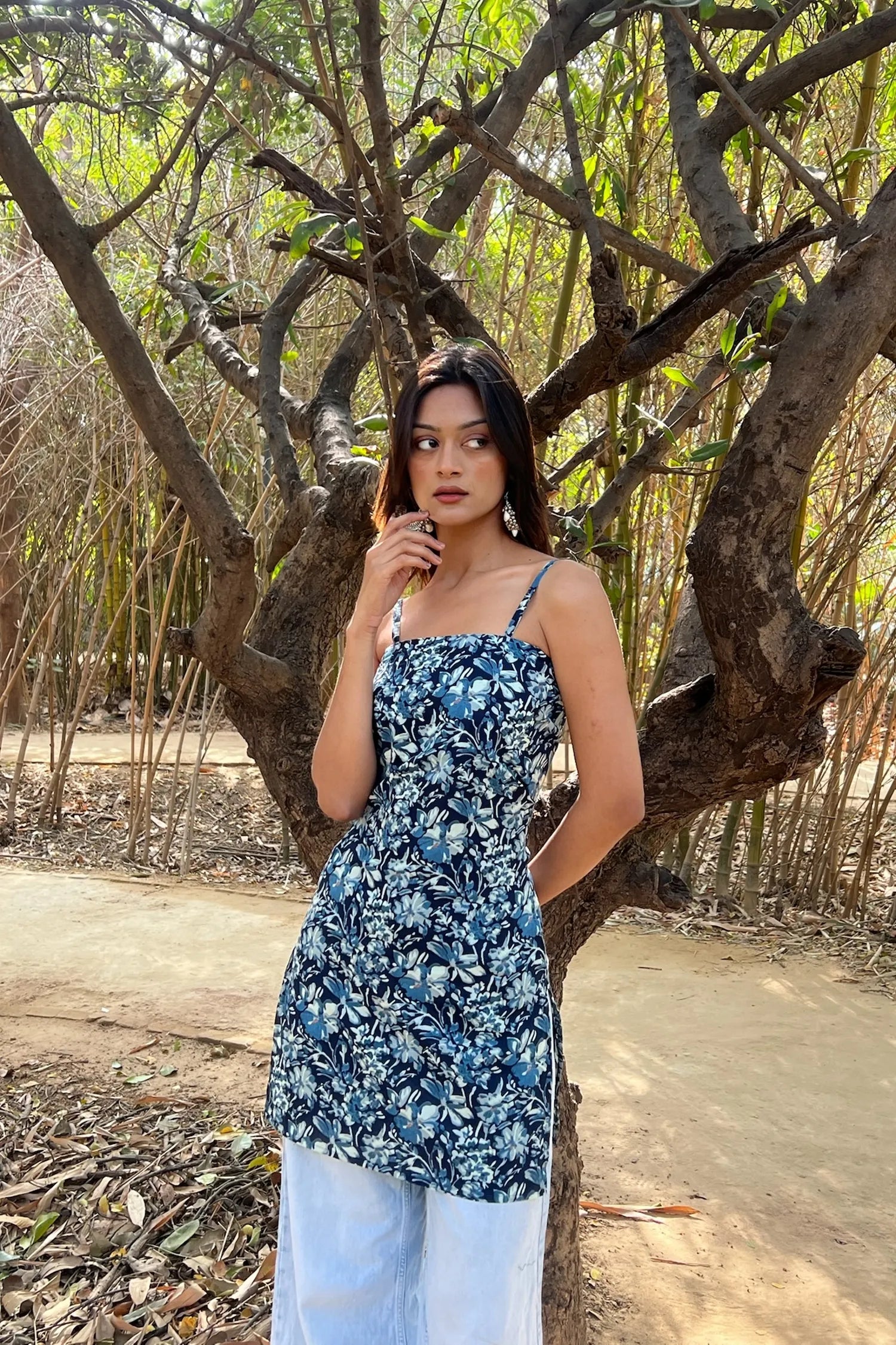 Navy Blue Floral Corset Kurti