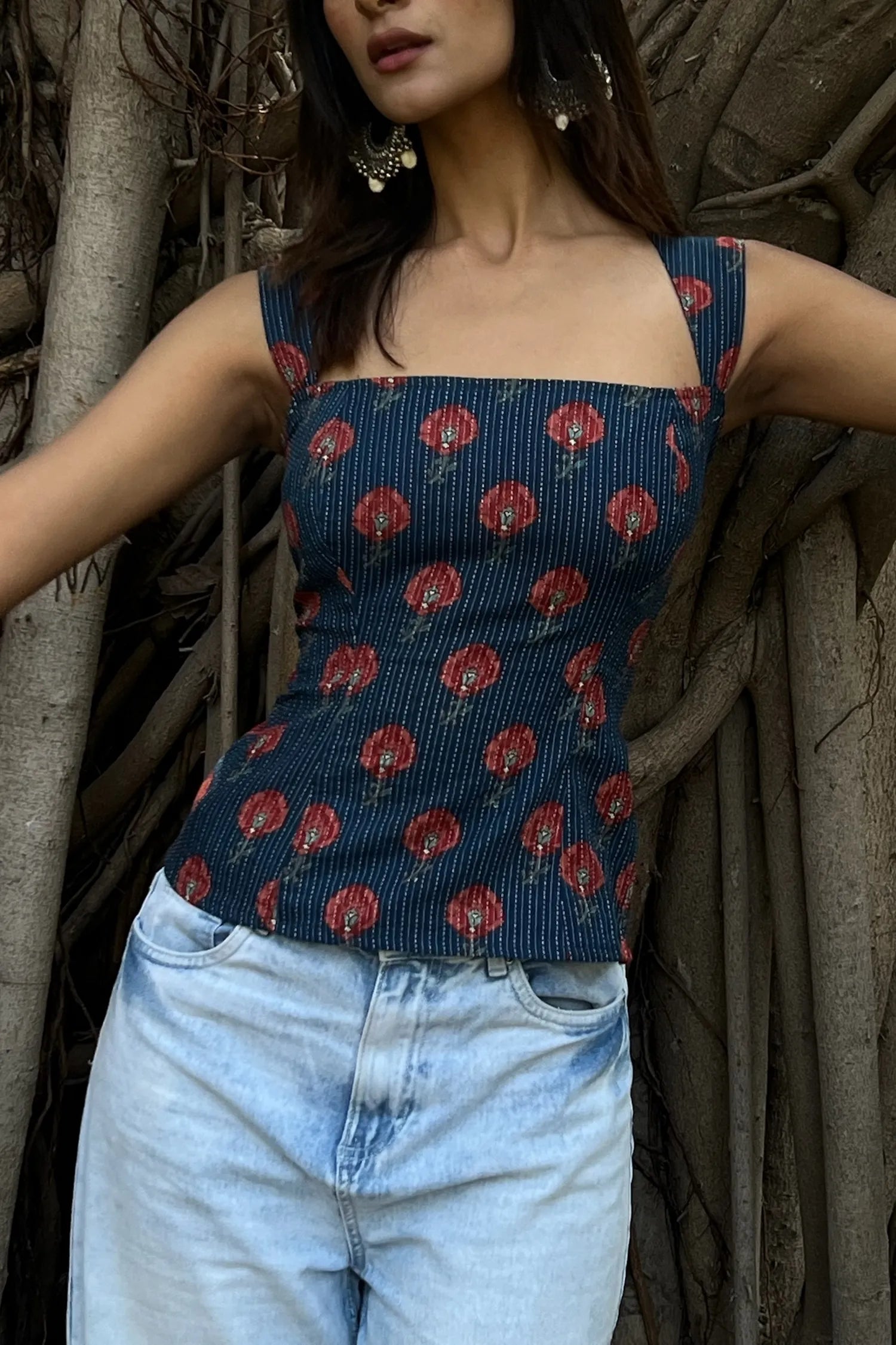 Navy Floral Buti Corset Top