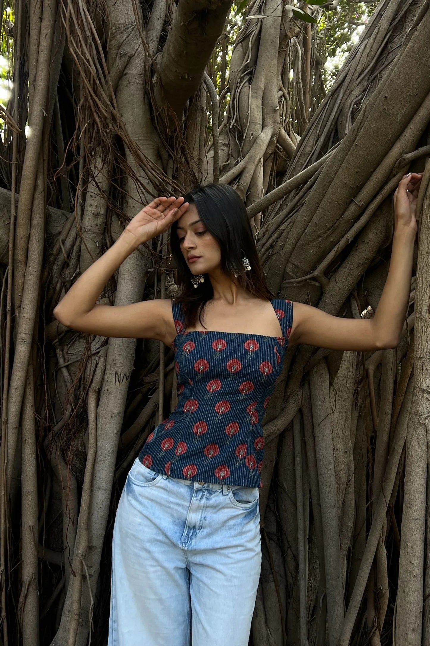 Navy Floral Buti Corset Top