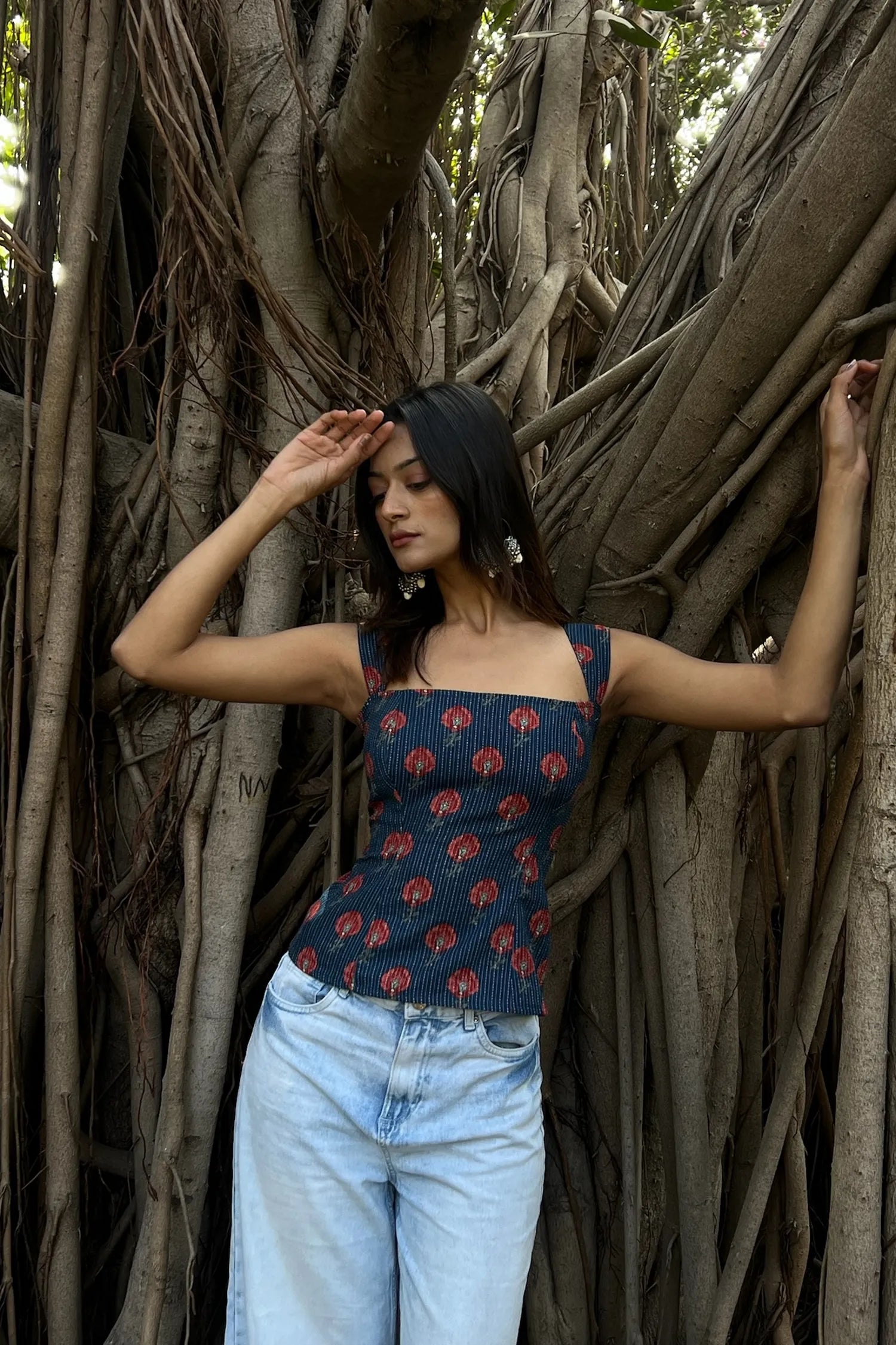 Navy Floral Buti Corset Top