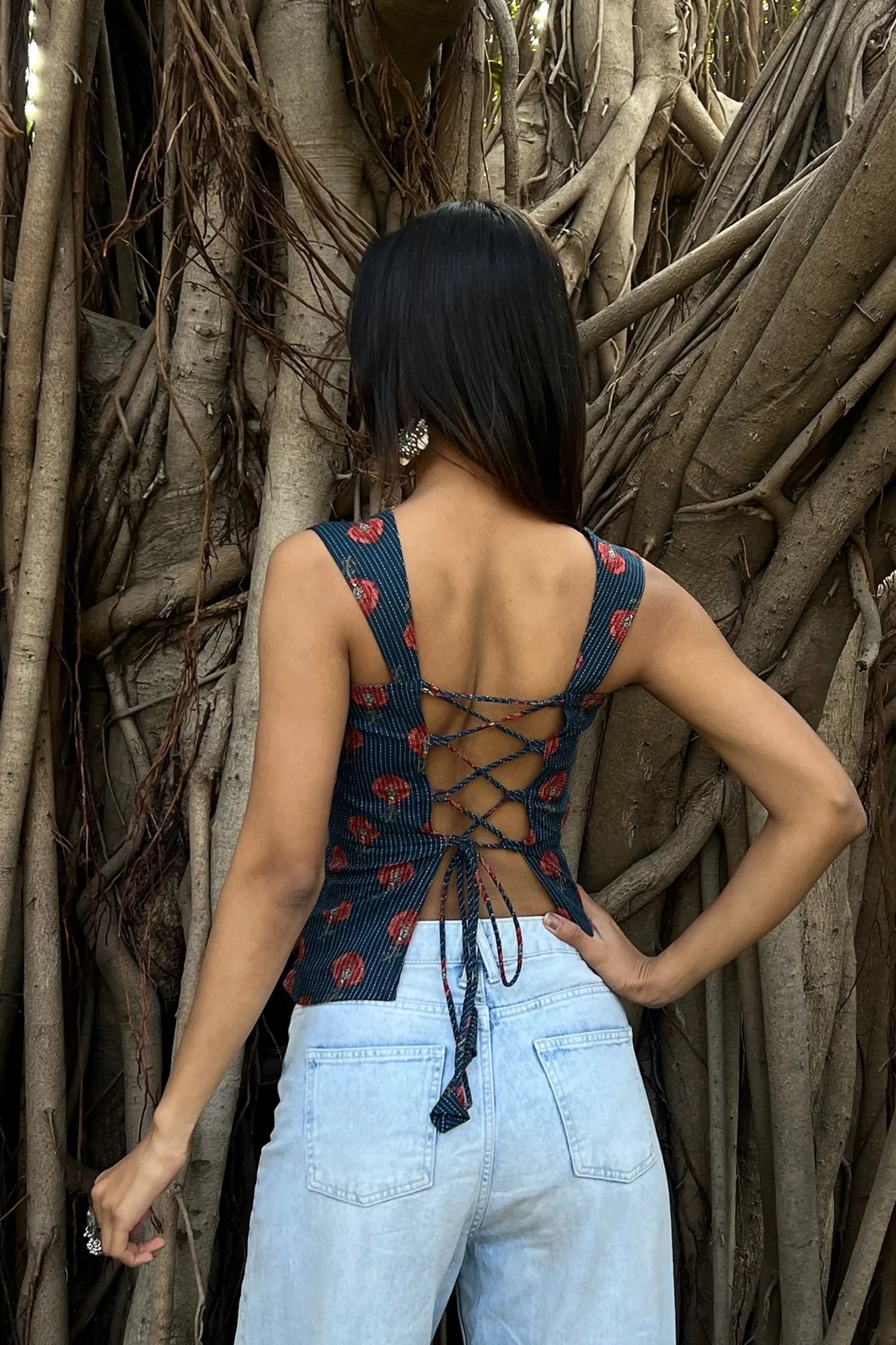 Navy Floral Buti Corset Top