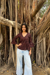 Maroon Dabu Peplum Top
