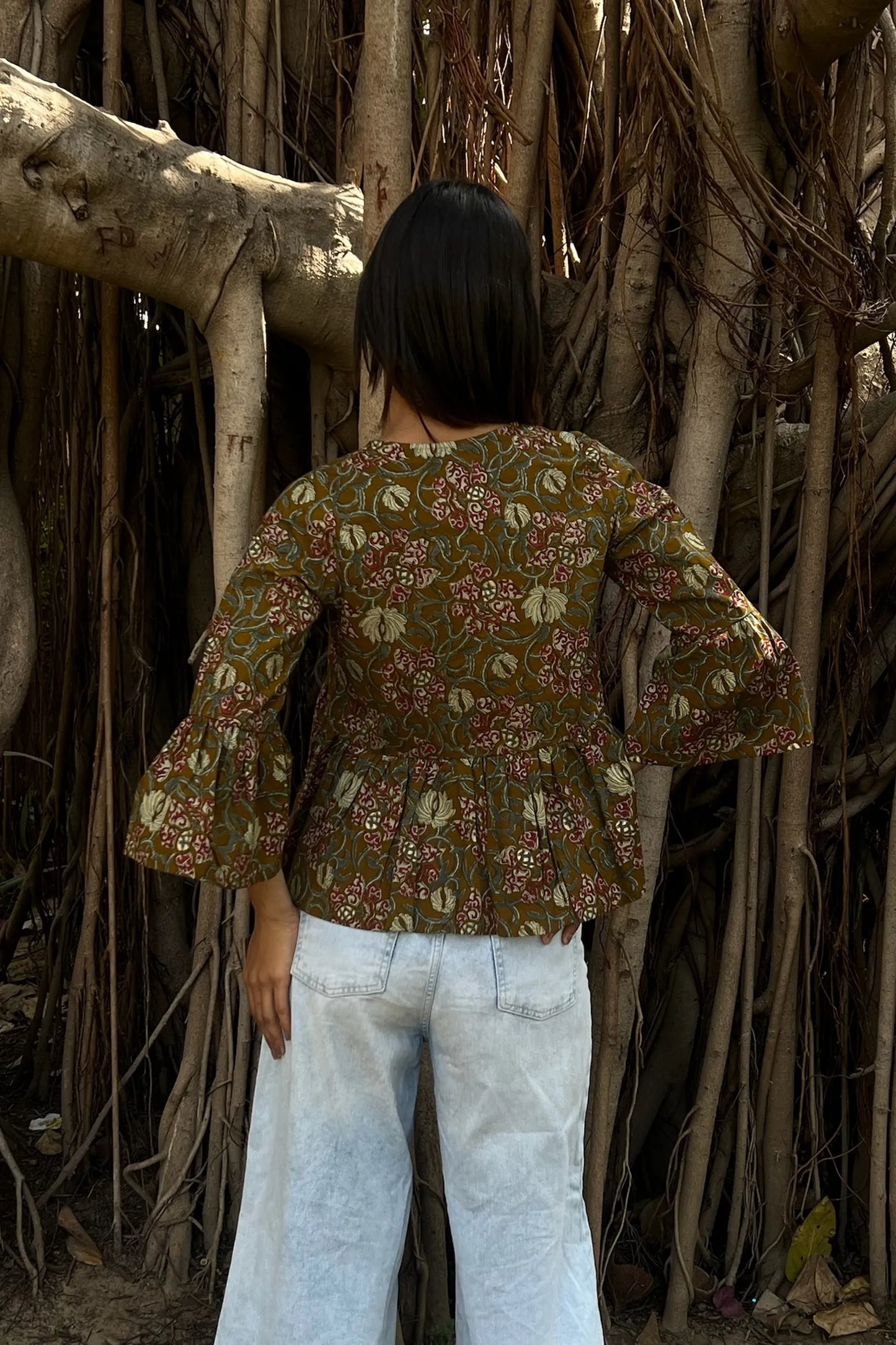 Olive Floral Peplum Top