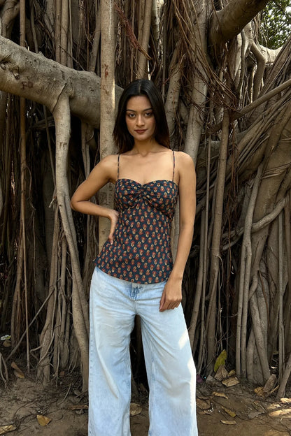 Navy Buti Sweetheart Corset Top