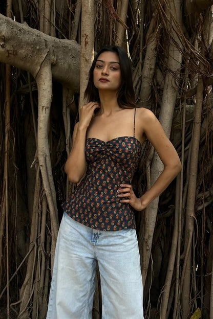 Navy Buti Sweetheart Corset Top