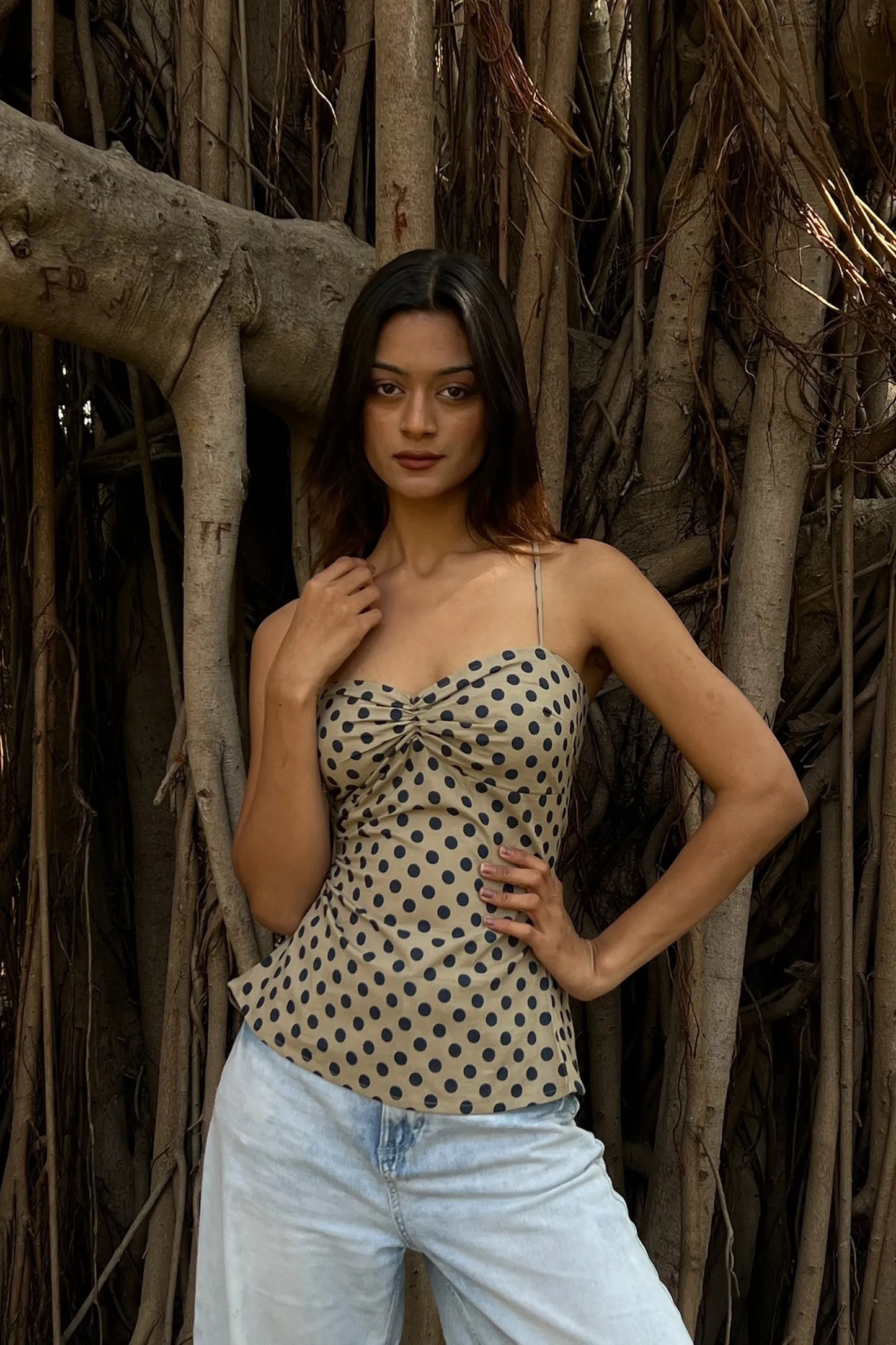 Beige Polka Sweetheart Corset Top