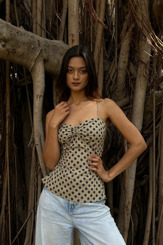 Beige Polka Sweetheart Corset Top