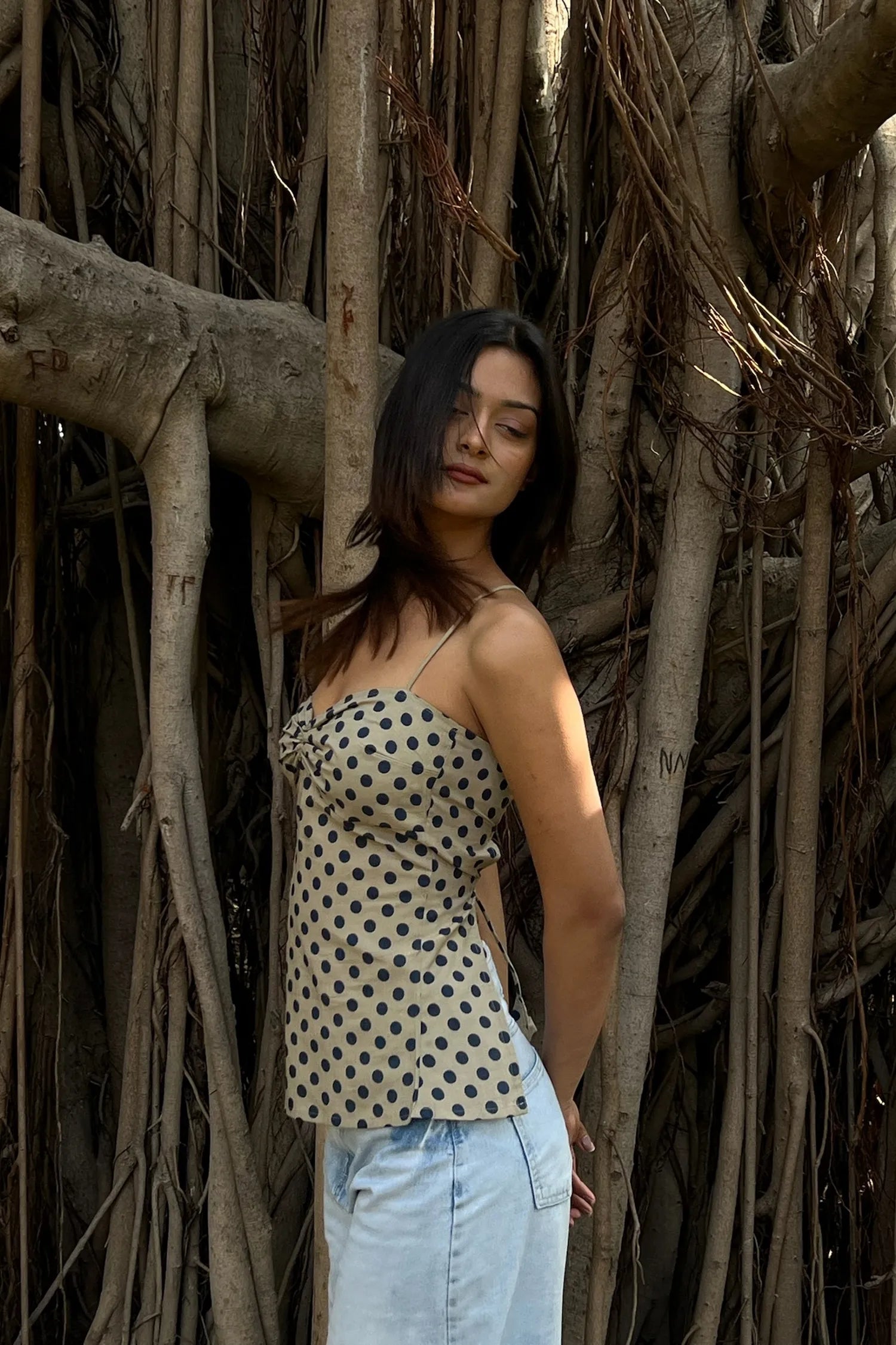 Beige Polka Sweetheart Corset Top