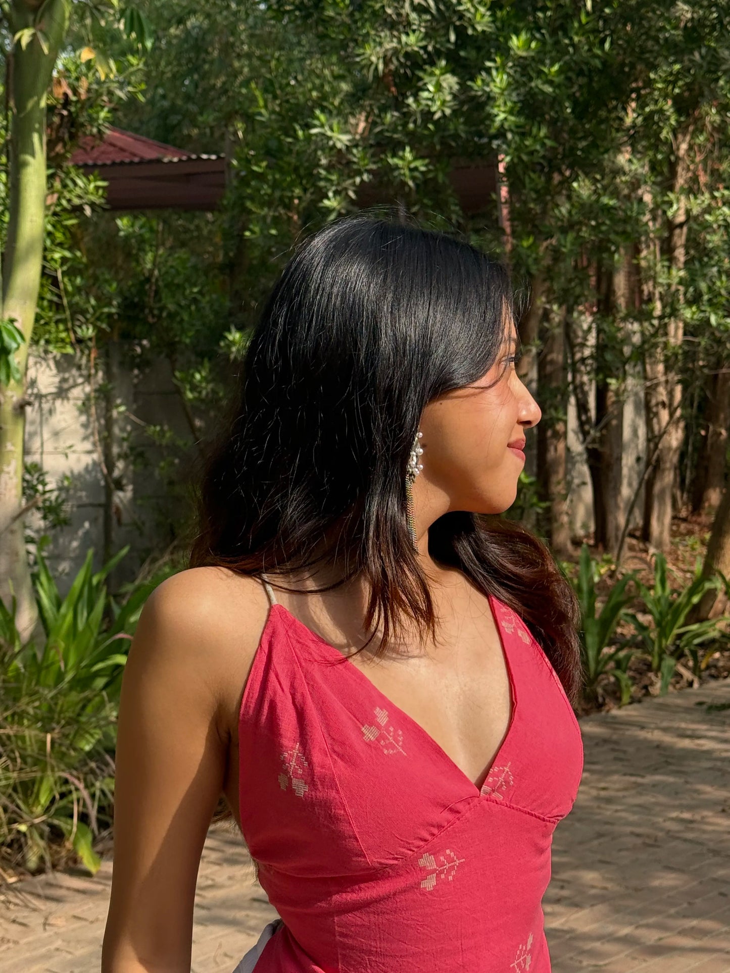 Coral Pink Ikat Tie Back Top
