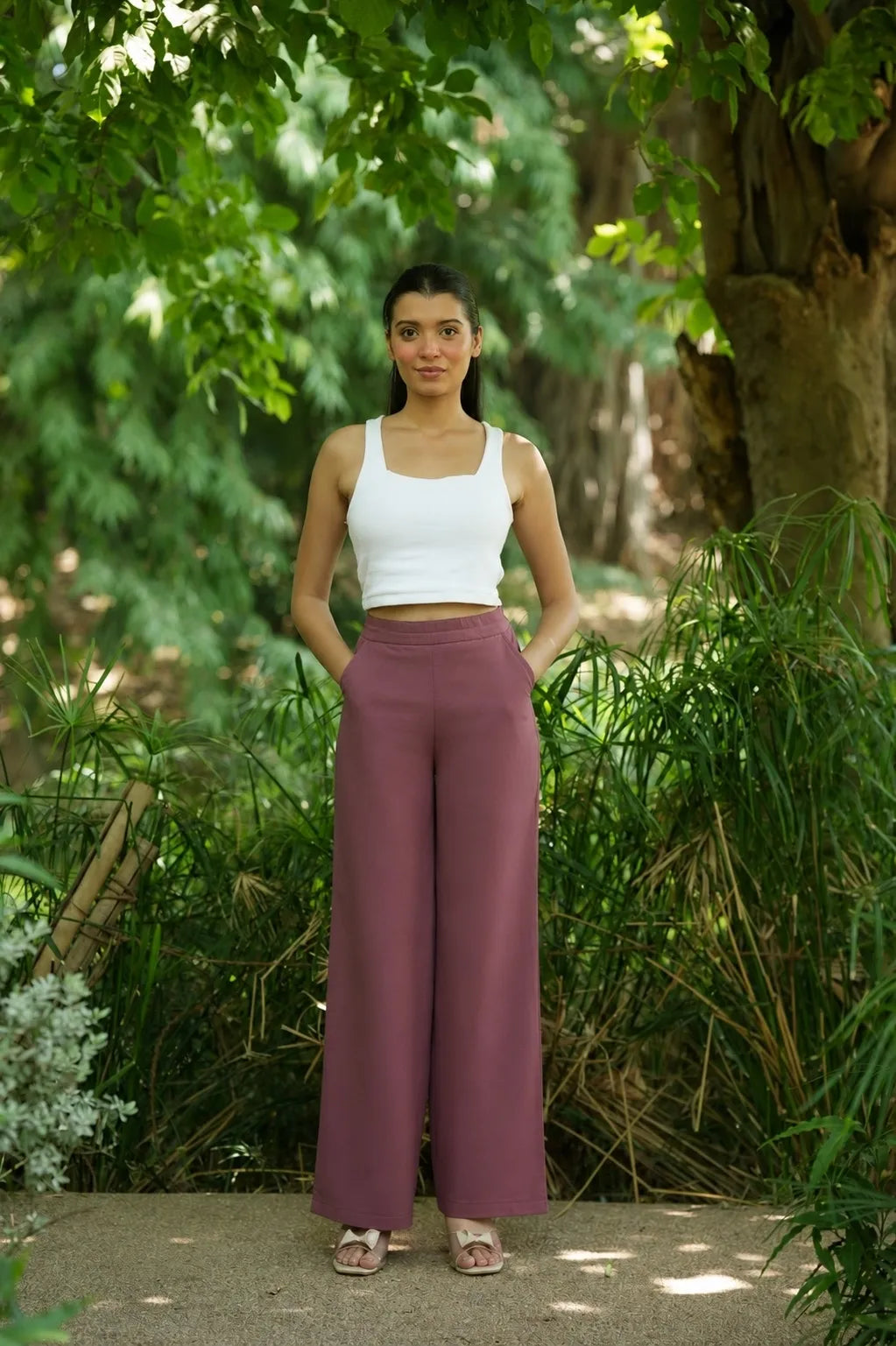 Onion Pink Handloom Cotton Wide Leg Pants