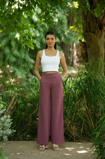 Onion Pink Handloom Cotton Wide Leg Pants